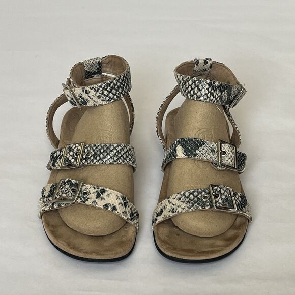 Vionic Sahara Wmns Sz 10 Black White Sandals Ankle Strap Snakeskin Leather Suede - Picture 3 of 16